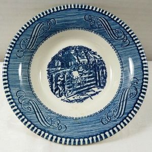 Royal China Currier & Ives Blue Transferware Berry Bowl 5 5/8" Children Fence